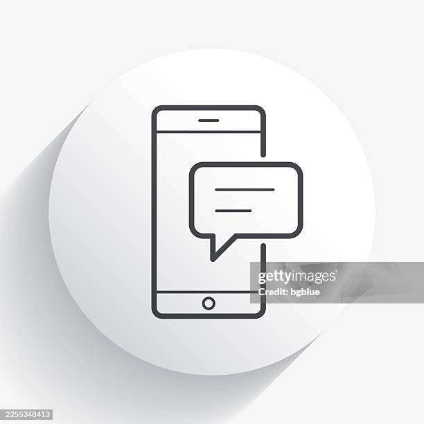 smartphone with speech bubble. icon on circle button with long shadow - iphone text message screen stock illustrations