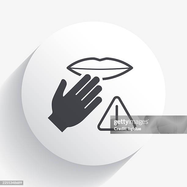 do not touch mouth. icon on circle button with long shadow - avoid touching stock illustrations