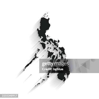 Black Philippines map with long shadow on white background - Flat Design Black Philippines map with long shadow on white background - Flat Design