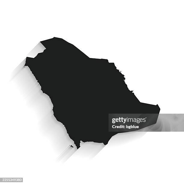 black saudi arabia map with long shadow on white background - flat design - riyadh stock illustrations