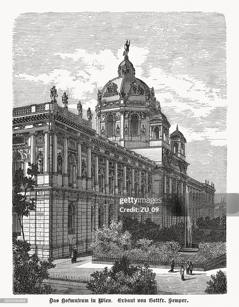 Kunsthistorisches Museum in Vienna, Austria, wood engraving, published in 1883