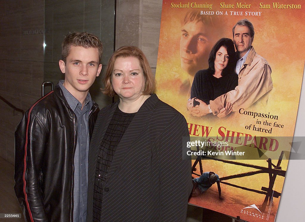 Shane Meier, who plays Matthew Shepard, and Judy Shepard at a... News ...