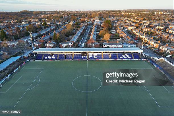 An aerial view of the Leasing.com stadium before the Emirates FA Cup Third Round match between Macclesfield and Crystal Palace on January 10, 2026 in...
