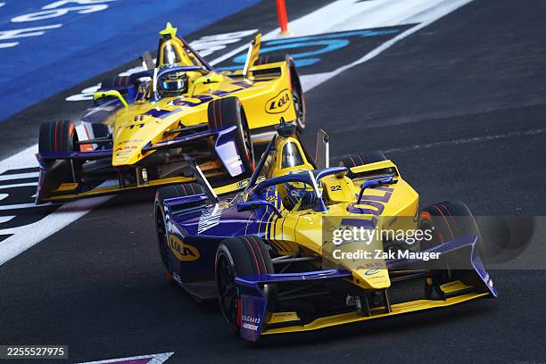 Zane Maloney of Barbados driving the Lola Yamaha ABT Formula E Team Lola-Yamaha T001 and Lucas di Grassi of Brazil driving the Lola Yamaha ABT...