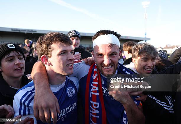 Paul Dawson of Macclesfield celebrates after the team's victory following the Emirates FA Cup Third Round match between Macclesfield and Crystal...