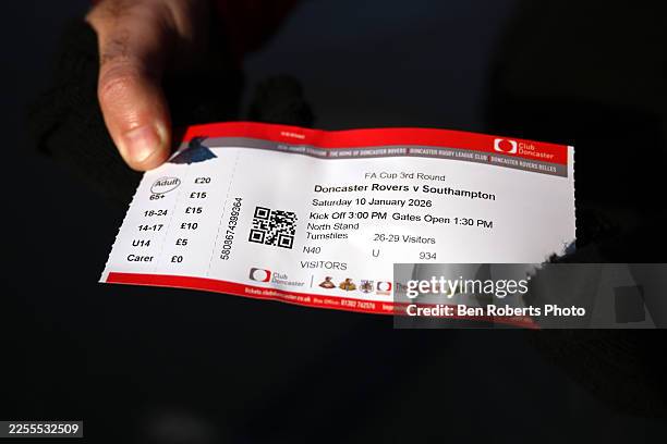 Detailed view of the match day ticket prior to the Emirates FA Cup Third Round match between Doncaster Rovers and Southampton at Eco-Power Stadium on...