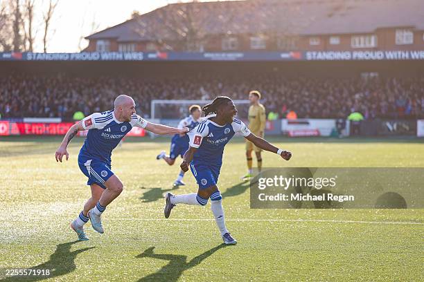 Isaac Buckley-Ricketts of Macclesfield celebrates scoring his team's second goal with teammate Josh Kay during the Emirates FA Cup Third Round match...