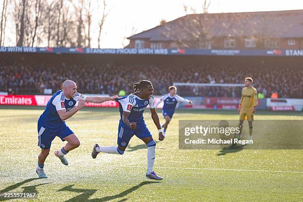Isaac Buckley-Ricketts of Macclesfield celebrates scoring his team's second goal with teammate Josh Kay during the Emirates FA Cup Third Round match...