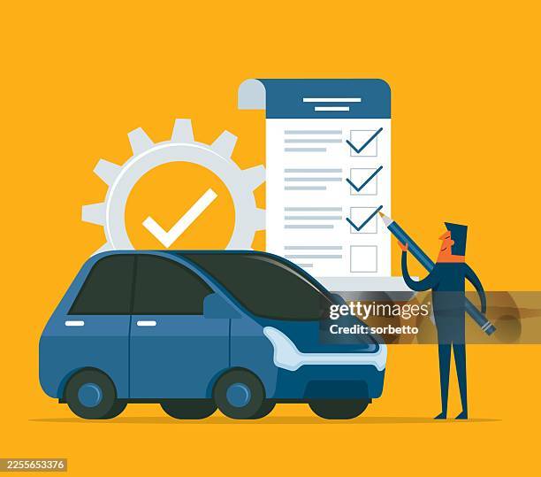 car vehicle review inspection checklist - driver paying stock illustrations