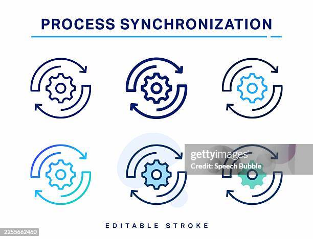 process synchronization line icon. editable stroke. vector icon. - aerodynamic stock illustrations