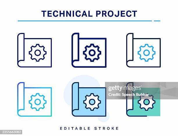 technical project line icon. editable stroke. vector icon. - data architect icon stock illustrations