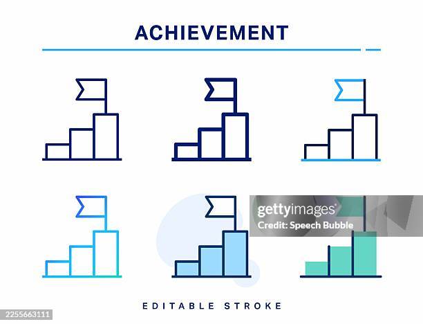 achievement line icon. editable stroke. vector icon. - climbing wall stock illustrations