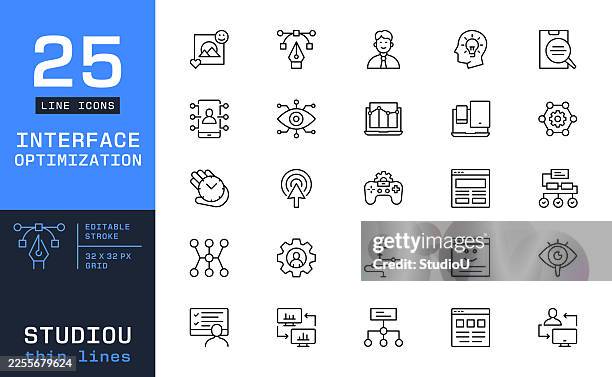 interface optimization and user experience line icons. conversion rate, web efficiency, and digital workflow systems - application programming interface stock illustrations