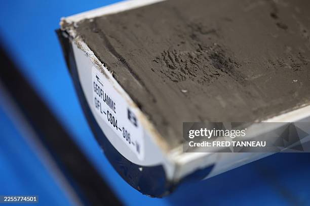 Sediment core collected off Mayotte is pictured at the Centre of ressources in marine samples and archives at Ifremer's Centre for Computing and Data...