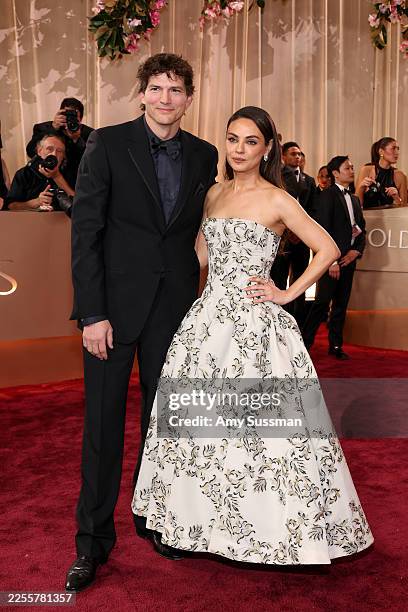 Ashton Kutcher and Mila Kunis attend the 83rd Annual Golden Globe Awards at The Beverly Hilton on January 11, 2026 in Beverly Hills, California.