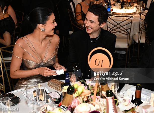 Kylie Jenner and Timothée Chalamet attend Moët & Chandon At The 83rd Annual Golden Globe Awards on January 11, 2026 in Los Angeles, California.