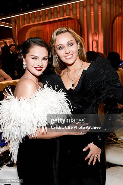 Selena Gomez and Miley Cyrus attend the 83rd Annual Golden Globe Awards at The Beverly Hilton on January 11, 2026 in Beverly Hills, California.
