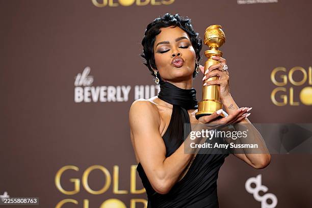 Teyana Taylor, winner of the Best Performance by a Female Actor in a Supporting Role in Any Motion Picture for "One Battle After Another," poses in...