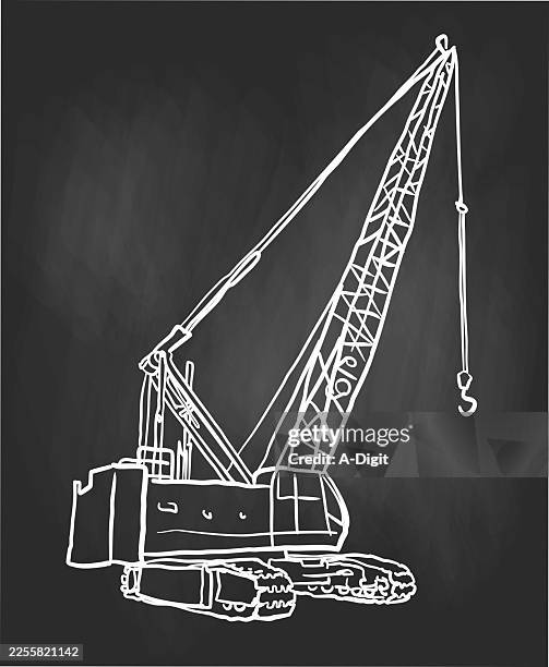 large construction crane blackboard - crane lifting load stock illustrations