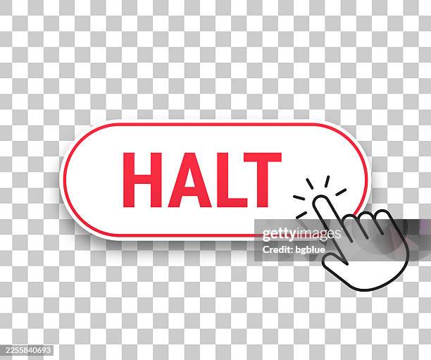 halt - 3d click web button with hand cursor on blank background - pressing pause stock illustrations