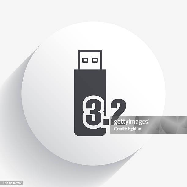 usb 3.2 flash drive. icon on circle button with long shadow - hard disk security stock illustrations