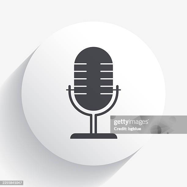 microphone. icon on circle button with long shadow - microphone 3d stock illustrations