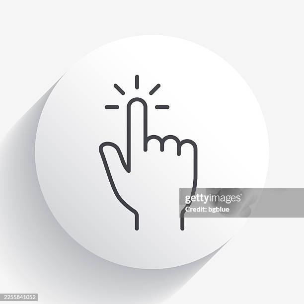 click with hand cursor. icon on circle button with long shadow - drumming circle stock illustrations