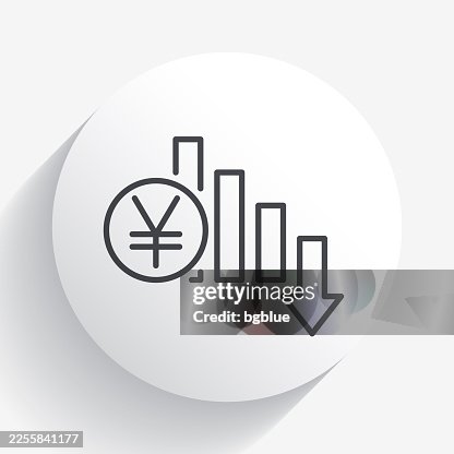 Yen rate decrease. Icon on circle button with long shadow Yen rate decrease. Icon on circle button with long shadow