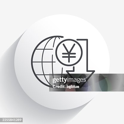Yen rate decrease. Icon on circle button with long shadow Yen rate decrease. Icon on circle button with long shadow