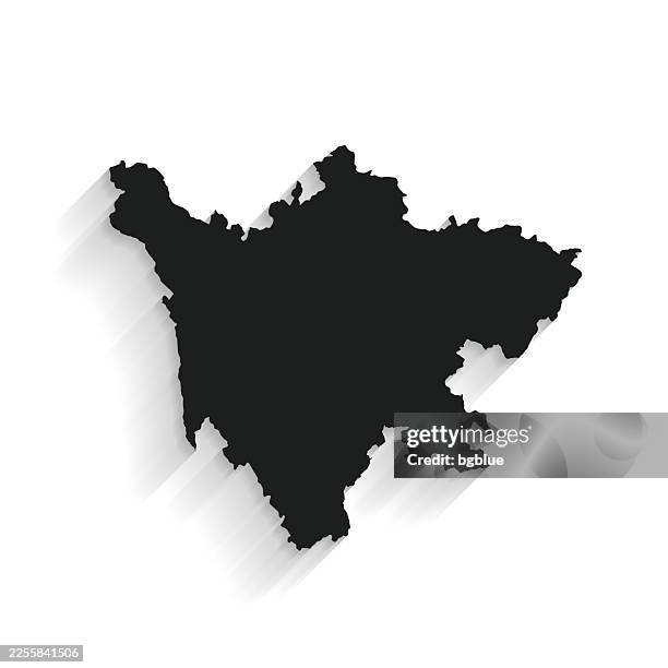 black sichuan map with long shadow on white background - flat design - chengdu stock illustrations