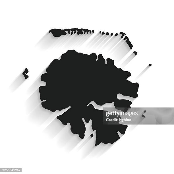 black tahaa map with long shadow on white background - flat design - french polynesia stock illustrations