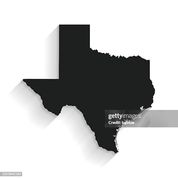 black texas map with long shadow on white background - flat design - texas map stock illustrations