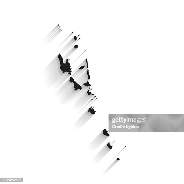 black vanuatu map with long shadow on white background - flat design - vanuatu stock illustrations