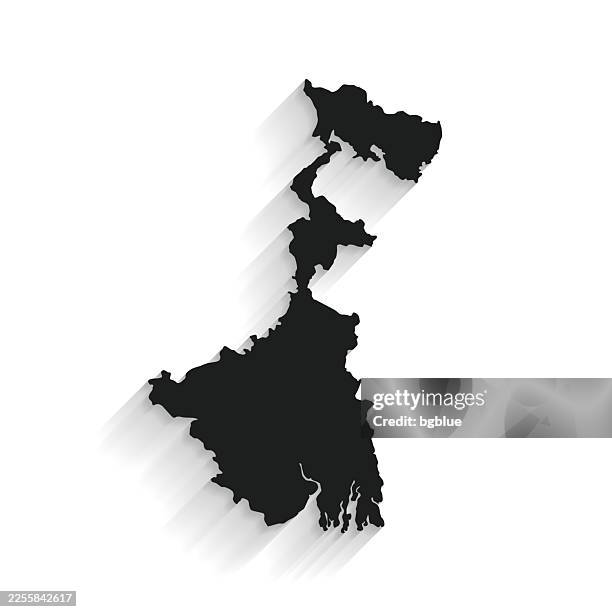 black west bengal map with long shadow on white background - flat design - bengal stock illustrations