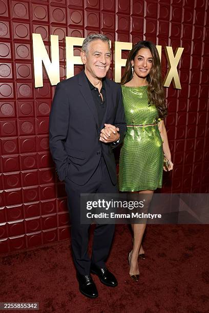 George Clooney and Amal Clooney attend Netflix's Golden Globe afterparty 2026 at Spago on January 11, 2026 in Beverly Hills, California.