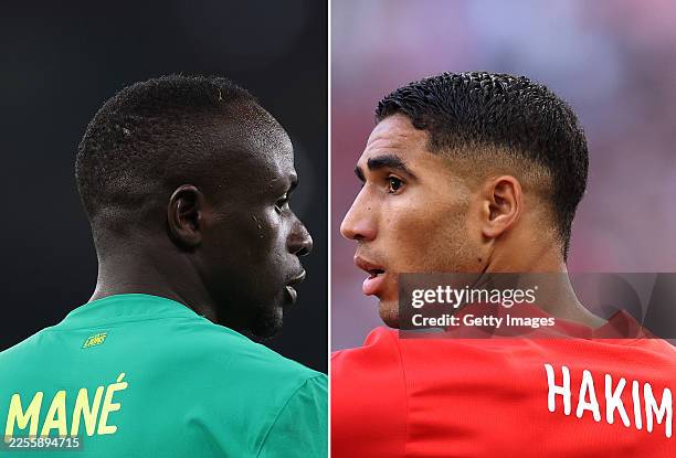 In this composite image, a comparison has been made between Sadio Mane of Senegal and Achraf Hakimi of Morocco. Senegal and Morocco meet in the CAF...