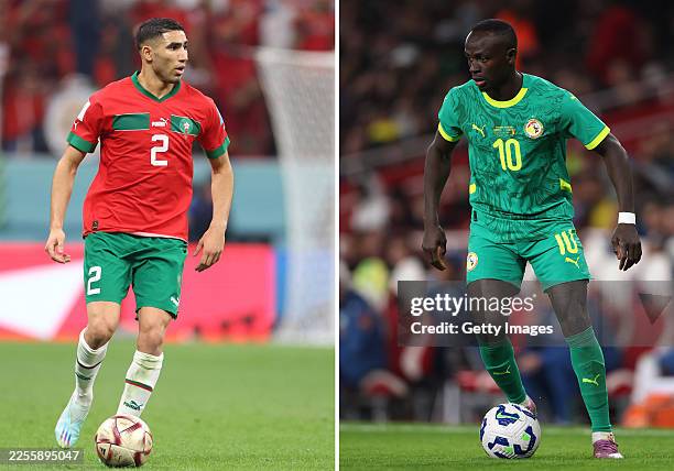 In this composite image, a comparison has been made between Achraf Hakimi of Morocco and Sadio Mane of Senegal. Senegal and Morocco meet in the CAF...