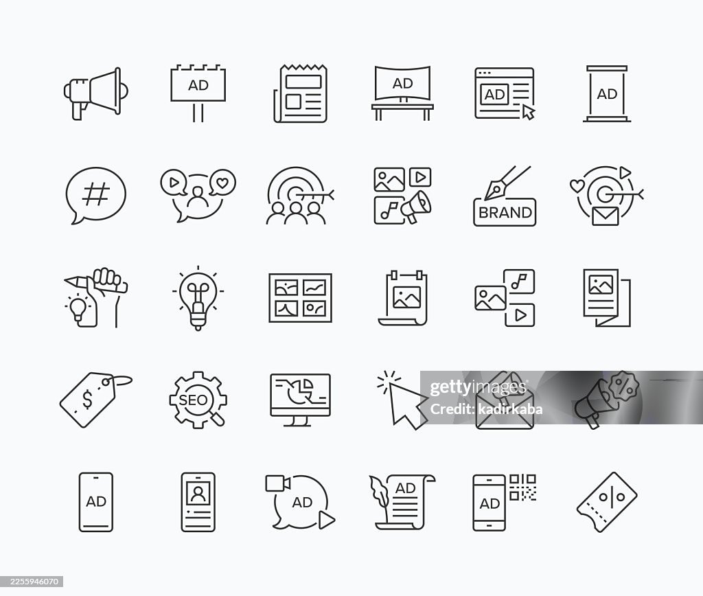 Thin Advertising Line Icon Set · 30 Icons