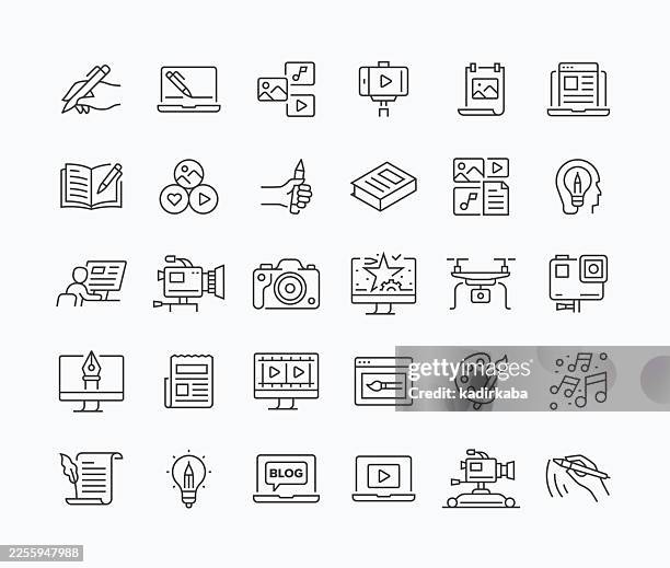 thin content creation line icon set · 30 icons - creative director stock illustrations