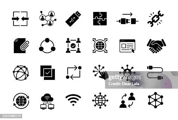 connect icon set. network and integration symbol. vector illustration. - computer cable stock illustrations