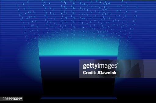 Computer laptop hacker concept with Retro blue binary code background with zero and 1 numbers Computer laptop hacker concept with Retro blue binary code background with zero and 1 numbers