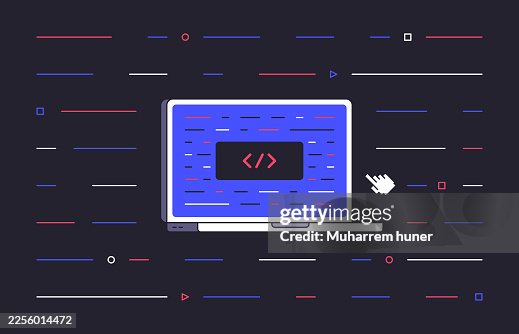 Laptop with Coding Screen and Abstract Programming Background Illustration Laptop with Coding Screen and Abstract Programming Background Illustration