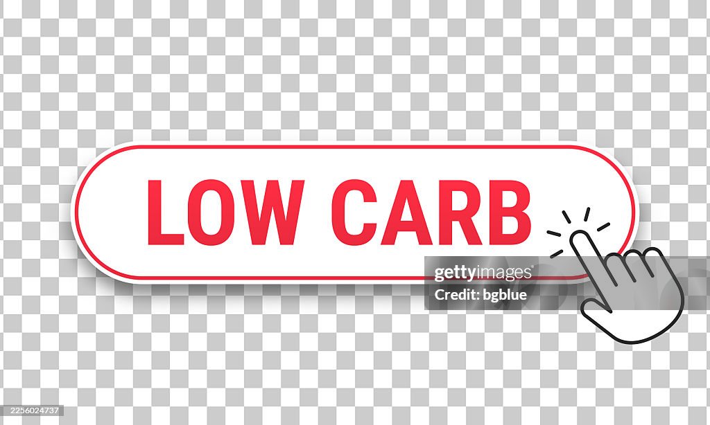 Low Carb - 3D click web button with hand cursor on blank background