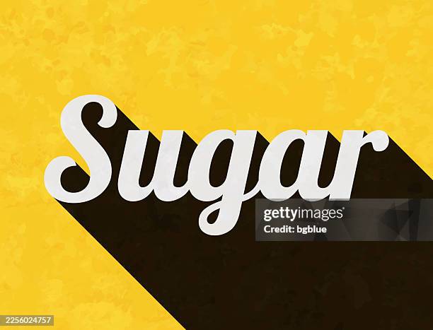 sugar - text with long shadow on textured yellow background - sugarcane stock illustrations