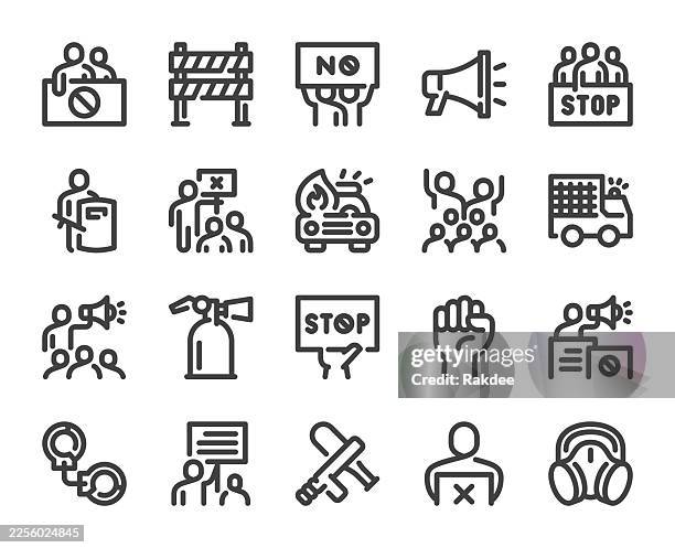 protest - bold line icons - vandalism stock illustrations