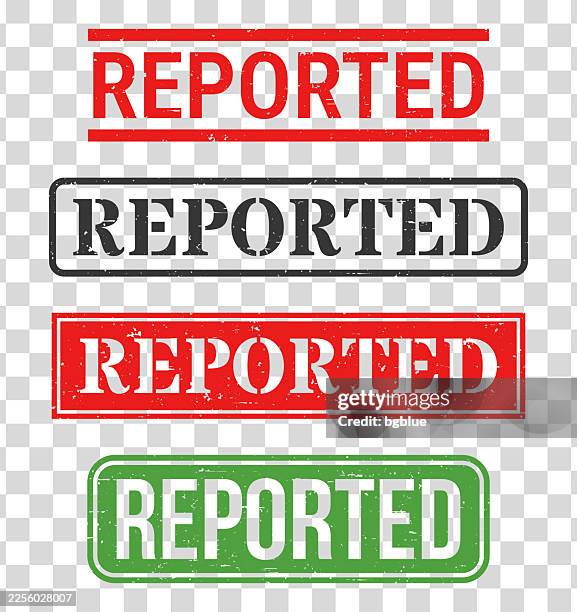 reported - rubber stamp set on blank background - speaker texture stock illustrations