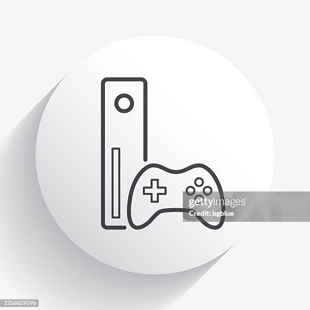 game console with gamepad. icon on circle button with long shadow - playstation controller stock illustrations