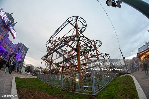 The Dizzy Mouse roller coaster located at the Prater amusement park in Vienna, Austria.
