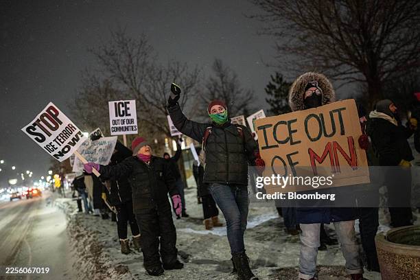 Demonstrators against the Immigration and Customs Enforcement deployment in St. Paul, Minnesota, US, on Friday, Jan. 16, 2026. President Donald Trump...