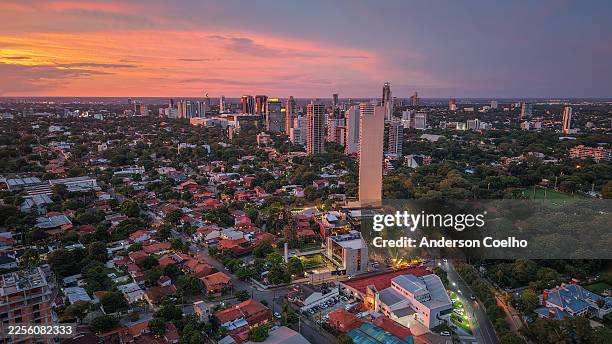 sunset view of downtown asunción - paraguay stock pictures, royalty-free photos & images